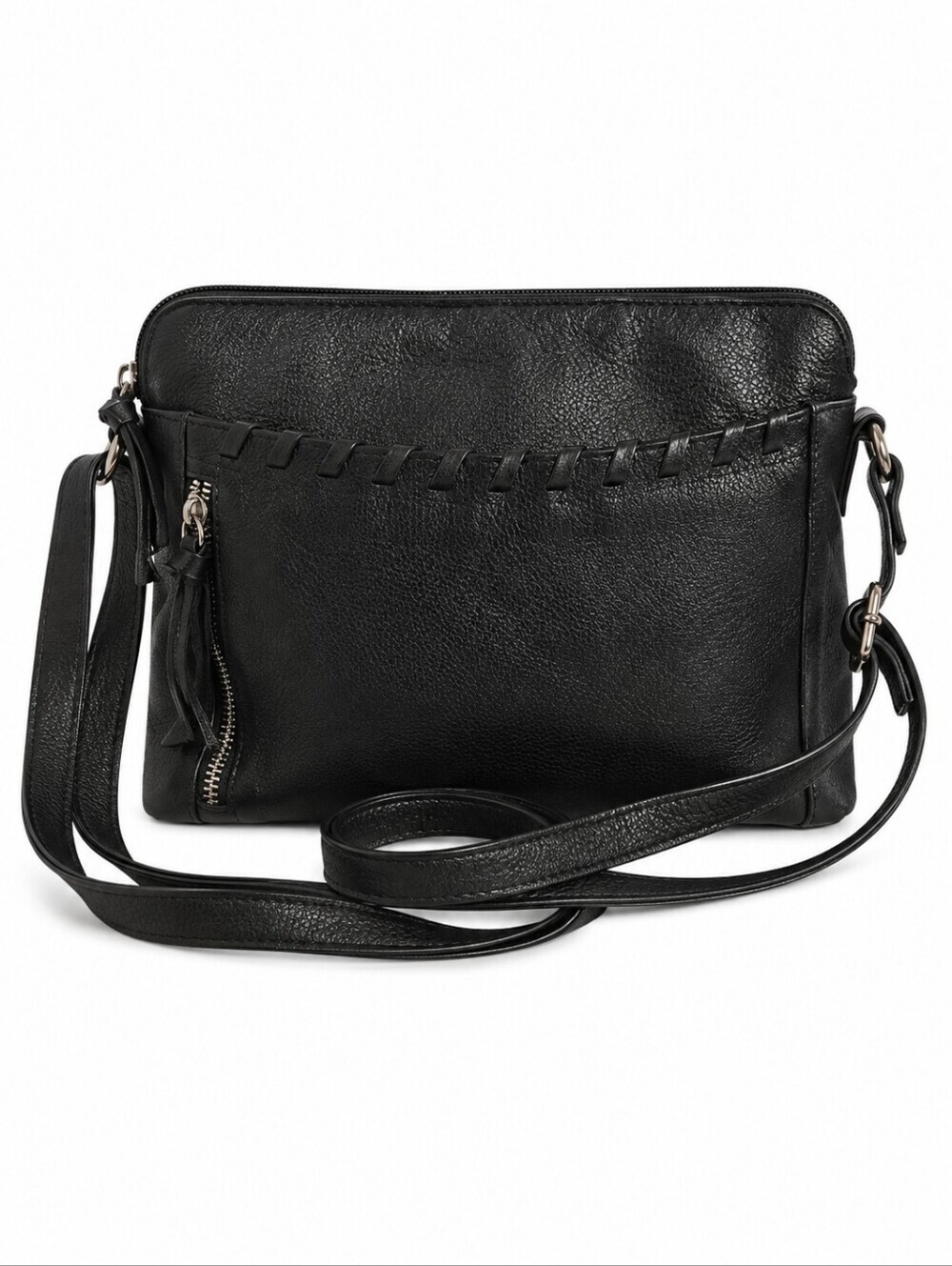GREAT AMERICAN LEATHER WORKS Black Soft Pebble Leather Western Crossbody Bag